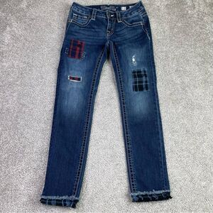 Miss Me Jeans Girl’s 12 Blue Ankle Skinny Dark Denim Patches Distressed
